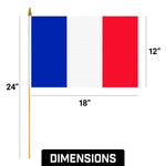 Load image into Gallery viewer, G128 30 Pack Handheld France French Stick Flags  12x18 In  Printed 150D Polyester, Country Flag, Solid Wooden Stick, Spear Gold Tip