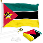 Load image into Gallery viewer, G128 Combo Pack: 6 Ft Tangle Free Aluminum Spinning Flagpole (White) &amp; Mozambique Mozambican Flag  3x5 Ft LiteWeave Pro Series Printed 150D Polyester  Pole with Flag Included