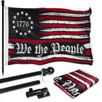 Load image into Gallery viewer, G128 Combo Pack: 6 Ft Tangle Free Aluminum Spinning Flagpole (Black) &amp; We the People American Flag 3x5 Ft, LiteWeave Pro Series Printed 150D Polyester  Pole with Flag Included