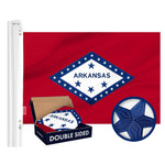 Load image into Gallery viewer, G128 Combo Pack: American USA Flag ToughWeave Series 3x5 Ft Single Sided &amp; Arkansas AR State Flag Double Sided 3x5 Ft Double ToughWeave Series  Both Embroidered Polyester, Brass Grommets