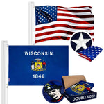 Load image into Gallery viewer, G128 Combo Pack: USA American Flag 3x5 Ft Embroidered Stars &amp; Wisconsin State Flag 3x5 Ft Embroidered Double Sided 2ply