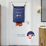 Load image into Gallery viewer, Fine Living Co. Large Hanging Laundry Hamper with Over Door Hooks &amp; Adhesive Durable Space Saving Laundry Bag with Zipper and Wide Open Top Hanging Dorm Laundry Hamper (Navy Blue with Print XL)