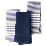 Load image into Gallery viewer, The Fine Living Co. Decorative Kitchen Towels Set of 3 Recycled Cotton Waffle Weave Dish Towels for Drying Dishes 28x18 inch Blue Absorbent Tea Towels Boho Stripe Design Eco Friendly
