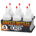 Load image into Gallery viewer, 6 Pack 4oz Small Squeeze Bottles for Liquids – Clear Condiment Squeeze Bottles for Sauces Ketchup Mustard Oil Syrups and Dressings with Measuring Scale – Easy to Use &amp; Leak Proof
