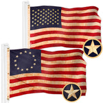 Load image into Gallery viewer, G128 Combo Pack: American USA TeaStained Flag 6x10 Ft &amp; Betsy Ross TeaStained Flag 6x10 Ft  Both ToughWeave Pro Series Embroidered 420D Polyester, Embroidered Design, Indoor/Outdoor, Brass Grommets
