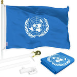 Load image into Gallery viewer, G128 Combo Pack: 6 Ft Tangle Free Aluminum Spinning Flagpole (White) &amp; United Nations Flag 3x5 Ft, LiteWeave Pro Series Printed 150D Polyester  Pole with Flag Included