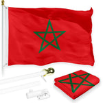 Load image into Gallery viewer, G128 Combo Pack: 6 Feet Tangle Free Spinning Flagpole (White) Morocco Moroccan Flag 3x5 ft Printed 150D Brass Grommets (Flag Included) Aluminum Flag Pole