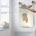 Load image into Gallery viewer, The Fine Living Co. Hanging Laundry Hamper with Over Door Hooks &amp; Adhesive Durable Space Saving Laundry Bag with Zipper and Wide Open Top Hanging Dorm Laundry Hamper 18 x4.75 x28 (Beige L)