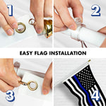 Load image into Gallery viewer, G128 Combo Pack: 6 Ft Tangle Free Aluminum Spinning Flagpole (White) &amp; Thin Blue Line Flag 3x5 Ft, LiteWeave Pro Series Printed 150D Polyester, 4 Corner Brass Grommets  Pole with Flag Included