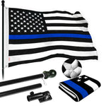 Load image into Gallery viewer, G128  6 Feet Tangle Free Spinning Flagpole (Black) Thin Blue Line Flag Brass Grommets Spun Polyester 3x5 ft (Flag Included) Aluminum Flag Pole