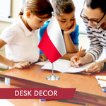 Load image into Gallery viewer, G128 Poland Polish Deluxe Desk Flag Set  8.5x5.5 In  Printed 300D Polyester, with Silver Dome and Base, 15 Metal Pole, Decorations For Office, Home and Festival Events Celebration