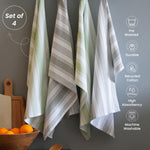 Load image into Gallery viewer, The Fine Living Co. Decorative Kitchen Towels Set of 4 Recycled Cotton Dish Towels for Drying Dishes 28x18 inch Gray &amp; Green Absorbent Tea Towels Boho Stripe Design Eco Friendly