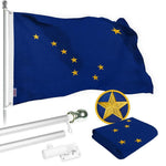 Load image into Gallery viewer, G128 Combo Pack: 6 Ft Tangle Free Spinning Flagpole (Silver) &amp; Alaska Flag 3x5 Ft Embroidered 220GSM Spun Polyester, Brass Grommets (Flag Included) Aluminum Flag Pole