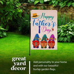 Load image into Gallery viewer, G128 Combo Pack: Garden Flag Stand Black 36 in x 16 in &amp; Garden Flag Happy Father's Day Decoration Three Gnome Fathers 12x18 DoubleSided Burlap Fabric