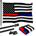 Load image into Gallery viewer, G128 Combo Pack: 6 Feet Tangle Free Spinning Flagpole (Black) Thin Blue and Red Line Flag 3x5 ft Printed 150D Brass Grommets (Flag Included) Aluminum Flag Pole