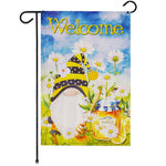 Load image into Gallery viewer, Garden Flag Welcome Bee Gnome with Honey 12x18 inch Blockout Fabric Double Sided