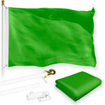 Load image into Gallery viewer, G128 Combo Pack: 5 Ft Tangle Free Aluminum Spinning Flagpole (White) &amp; Solid Lime Green Color Flag 2x3 Ft, LiteWeave Pro Series Printed 150D Polyester  Pole with Flag Included