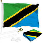 Load image into Gallery viewer, G128 Combo Pack: 6 Ft Tangle Free Aluminum Spinning Flagpole (White) &amp; Tanzania Tanzanian Flag  3x5 Ft, LiteWeave Pro Series Printed 150D Polyester  Pole with Flag Included