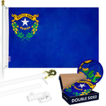Load image into Gallery viewer, G128  6 Feet Tangle Free Spinning Flagpole (White) Nevada Double Sided Brass Grommets Embroidered 3x5 ft (Flag Included) Aluminum Flag Pole