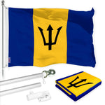 Load image into Gallery viewer, G128 Combo Pack: 6 Ft Tangle Free Aluminum Spinning Flagpole (Silver) &amp; Barbados Barbadian Flag 3x5 Ft, LiteWeave Pro Series Printed 150D Polyester  Pole with Flag Included