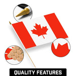Load image into Gallery viewer, G128 24 Pack Handheld Canada Canadian Stick Flags  12x18 In  Printed 150D Polyester, Country Flag, Solid Wooden Stick, Spear Gold Tip