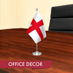 Load image into Gallery viewer, G128 England English Deluxe Desk Flag Set  8.5x5.5 In  Printed 300D Polyester, with Silver Dome and Base, 15 Metal Pole, Decorations For Office, Home and Festival Events Celebration