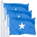 Load image into Gallery viewer, G128 3 Pack: Somalia (Somali) Flag  3x5 feet  Printed 150D Indoor/Outdoor, Vibrant Colors, Brass Grommets, Quality Polyester, Much Thicker More Durable Than 100D 75D Polyester
