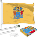 Load image into Gallery viewer, G128 Combo Pack: 6 Ft Tangle Free Aluminum Spinning Flagpole (Silver) &amp; New Jersey NJ State Flag 3x5 Ft, LiteWeave Pro Series Printed 300D Polyester  Pole with Flag Included
