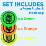 Load image into Gallery viewer, Foam Pucks   Set of 3 Indoor Knee Hockey Pucks   Soft Hockey Pucks Official Regulation Size 3  Floor Hockey Pucks