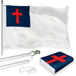 Load image into Gallery viewer, G128 Combo Pack: 6 Feet Tangle Free Spinning Flagpole (Silver) Christian Religious Flag 3x5 ft Printed 150D Brass Grommets (Flag Included) Aluminum Flag Pole