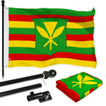 Load image into Gallery viewer, G128 Combo Pack: 6 Ft Tangle Free Aluminum Spinning Flagpole (Black) &amp; Hawaii Kanaka Maoli Flag 3x5 Ft, LiteWeave Pro Series Printed 150D Polyester  Pole with Flag Included