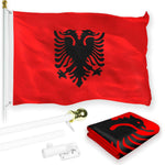 Load image into Gallery viewer, G128 Combo Pack: 6 Feet Tangle Free Spinning Flagpole (White) Albania Flag 3x5 ft Printed 150D Brass Grommets (Flag Included) Aluminum Flag Pole