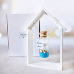 Load image into Gallery viewer, Tiny Magical Message in a Bottle Gift Idea Classy Inspirational Gifts for Him and Her Unique Presents for Women and Men (Blue Sand Adventure Awaits in Wooden Frame)
