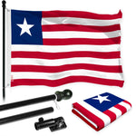 Load image into Gallery viewer, G128 Combo Pack: 6 Ft Tangle Free Aluminum Spinning Flagpole (Black) &amp; Liberia Liberian Flag  3x5 Ft LiteWeave Pro Series Printed 150D Polyester  Pole with Flag Included