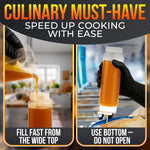 Load image into Gallery viewer, Set of 3 Condiment Squeeze Bottles for Sauces 16 oz Easy to Fill Clear Bottles with Self Closing Valve Ready to Dispense for Dressings Ketchup Mustard &amp; More Durable Reusable Mess Free Design