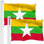 Load image into Gallery viewer, G128 2 Pack: Myanmar Burmese Flag  3x5 Ft  LiteWeave Pro Series Printed 150D Polyester  Country Flag, Indoor/Outdoor, Vibrant Colors, Brass Grommets, Thicker and More Durable Than 100D 75D Poly