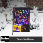 Load image into Gallery viewer, G128 Combo Pack: Garden Flag Stand Black 36x16 Inch &amp; Garden Flag Happy New Year Fireworks and Champagne 12x18 Inch
