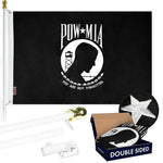 Load image into Gallery viewer, G128  6 Feet Tangle Free Spinning Flagpole (White) POW Double Sided Brass Grommets Embroidered 3x5 ft (Flag Included) Aluminum Flag Pole