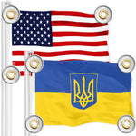 Load image into Gallery viewer, G128 Combo Pack: American USA Flag 3x5 Ft &amp; Ukraine Ukrainian Coat of Arms Flag 3x5 Ft  Both LiteWeave Pro Series Printed 150D Polyester, 4 Corner Brass Grommets, Perfect For Balcony/Wall