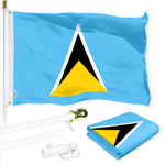 Load image into Gallery viewer, G128 Combo Pack: 6 Ft Tangle Free Aluminum Spinning Flagpole (White) &amp; Saint Lucia Saint Lucian Flag 3x5 Ft, LiteWeave Pro Series Printed 150D Polyester  Pole with Flag Included