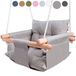Load image into Gallery viewer, Canvas Baby Swing Wooden Hanging Swing Seat Chair with Safety Belt Durable Baby Swing Chair Outdoor and Indoor Swing for Kids Mounting Hardware Included Taupe Gray
