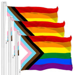 Load image into Gallery viewer, G128 3 Pack: LGBT Progress Rainbow Pride Flag  3x5 Ft  LiteWeave Pro Series Printed 150D Polyester  Indoor/Outdoor, Vibrant Colors, Brass Grommets, Thicker and More Durable Than 100D 75D Polyester