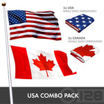 Load image into Gallery viewer, G128 Combo Pack: American USA Flag ToughWeave Series 2.5x4 Ft Single Sided &amp; Canada Canadian Flag Double Sided 2.5x4 Ft Double ToughWeave Series  Both Embroidered Polyester, Brass Grommets
