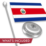 Load image into Gallery viewer, G128 Costa Rica Costa Rican Deluxe Desk Flag Set  8.5x5.5 In  Printed 300D Polyester, with Silver Dome and Base, 15 Metal Pole, Decorations For Office, Home and Festival Events Celebration