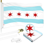 Load image into Gallery viewer, Flag Pole 5 FT White Tangle Free &amp; Chicago Flag 2.5x4 FT Combo Embroidered 300D Polyester