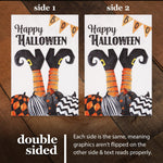 Load image into Gallery viewer, G128 Garden Flag Happy Halloween Witch Feet and Spooky Pumpkins  12x18 Inch  Printed Burlap Polyester  Halloween Fall Decoration