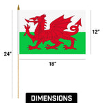 Load image into Gallery viewer, G128 24 Pack Handheld Wales Welsh Stick Flags  12x18 In  Printed 150D Polyester, Country Flag, Solid Wooden Stick, Spear Gold Tip