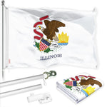 Load image into Gallery viewer, G128 Combo Pack: 6 Ft Tangle Free Spinning Flagpole (Silver) &amp; Illinois Flag 3x5 Ft Printed 150D Polyester, Brass Grommets (Flag Included) Aluminum Flag Pole