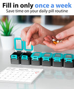 Load image into Gallery viewer, Weekly Pill Organizer 1 time a Day Pill Box 7 Day with Enhanced Waterproof Seal Large compartments Hold Big Vitamins &amp; Supplements Upgraded Locking lids for Home &amp; Travel use Durable Hard case