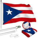 Load image into Gallery viewer, G128 Combo Pack: 6 Ft Tangle Free Spinning Flagpole (Silver) &amp; Puerto Rico Flag 3x5 Ft Embroidered 220GSM Spun Polyester, Brass Grommets (Flag Included) Aluminum Flag Pole